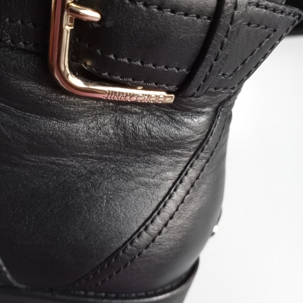 JIMMY CHOO BRYLEE BLACK LEATHER BUCKLE MOTO BIKER - Picture 8 of 16